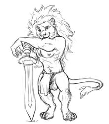 1boy anthro balls chris_mckinley feline lion male male_only mammal sketch solo