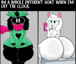 ass ass_selfie bathroom bathroom_selfie before_and_after big_ass big_eyes black_fur black_hair bubble_ass bubble_butt clothed_to_nude curvy curvy_hips deltarune english_text fat_ass femboy flirting furry furu_flami gay hat humanoid male male_focus male_only meme messy_hair mirror_selfie phone ralsei ralsei_with_black_fur ralsei_with_white_fur selfie solo solo_male taking_selfie talking_to_viewer thick tongue_out white_fur white_skin