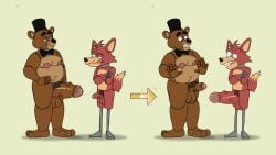 16:9 3_toes anthro attribute_theft ball_size_difference balls bear belly big_balls big_moobs big_penis brown_balls brown_body brown_penis canid canine clothing crossed_arms dipstick_tail duo erection expansion feet five_nights_at_freddy's fox foxy_(fnaf) freddy_(fnaf) genital_expansion genitals genitals_shrinking glans hand_on_hip hat hat_only headgear headgear_only headwear headwear_only hi_res huge_penis humanoid_genitalia humanoid_penis male male/male mammal markings moobs mostly_nude mostly_nude/nude mostly_nude_anthro mostly_nude_male navel nipples nude nude_anthro nude_male nuknuks overweight overweight_anthro overweight_male penis penis_expansion penis_shrinking penis_size_difference pink_glans pubes red_balls red_body red_penis scottgames simple_background size_theft slim slim_anthro slim_male small_penis standing surprised tail tail_markings tan_background thick_penis toes top_hat vein veiny_penis widescreen