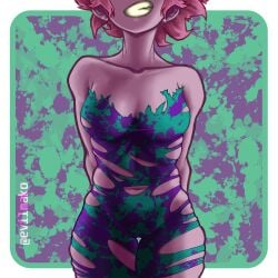 1girls ashido_mina belly_button clothed evilmako female mina_ashido my_hero_academia tagme torn_clothes