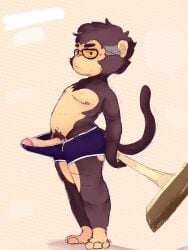 2023 alternate_version_at_source brawl_stars broom erected_penis erection erection_under_clothes furry_only glasses looking_at_viewer male_only mico_(brawl_stars) monkey pubic_hair simple_background tagme tagme_(artist) tail underwear underwear_only