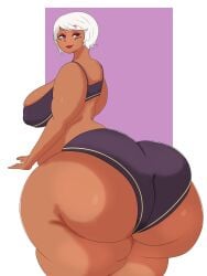 2023 big_breasts cia_(hyrule_warriors) cia_(the_legend_of_zelda) dark-skinned_female dark_bra dark_panties female female_only huge_ass huge_thighs hyrule_warriors looking_back mackdazzle nintendo nipple_bulge panties purple_eyes red_lipstick short_hair simple_background the_legend_of_zelda thick_thighs white_hair wide_ass wide_hips