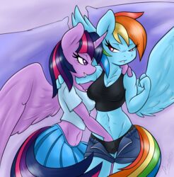 2016 abs alicorn ambris anthro anthrofied blue_fur clothing duo equine eyelashes feathered_wings feathers female fingering friendship_is_magic fur furry hair horn long_hair mammal midriff multicolored_hair my_little_pony navel panties pegasus pink_eyes purple_eyes purple_fur rainbow_dash_(mlp) rainbow_hair skirt twilight_sparkle_(mlp) underwear wings yuri