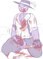 1boy aipeco18 blood cuphead_(game) knife male male_only masturbation penis studio_mdhr