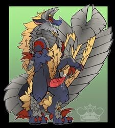 1boy anthro blush capcom erection fanged_wyvern fur horn male male_only monster_hunter nude open_mouth penis solo video_games whimsydreams zinogre