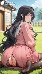 1girls 2026 ai_assisted ai_generated anime anus artist_name ass big_ass black_hair blue_eyes blue_sky booty butthole cloud explicit female_genitalia genitals hi_res high_quality high_resolution highres kaoru_hana_wa_rin_to_saku kaoruko_waguri long_hair looking_at_viewer outdoors pantyhose patreon patreon_username pussy sky skypassion solo stable_diffusion torn_clothes torn_legwear uncensored_pussy uncensored_vagina waguri_kaoruko watermark