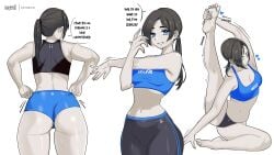 1girls adjusting_clothes arm_up armpits ass back bare_shoulders barefoot black_hair black_pants black_sports_bra blue_eyes blue_shorts blue_sports_bra blush bra breasts cameltoe cleavage closed_eyes closed_mouth clothing colored_skin crop_top datli64 english_text exercise feet female female_only female_pubic_hair females flexible grey_skin grin hands_on_feet highleg highleg_panties leggings long_hair looking_at_viewer medium_breasts midriff multiple multiple_girls multiple_poses navel nintendo pale_skin panties pants ponytail pose pulling_clothing pulling_panties pussy shorts shorts_pull smile soles solo solo_female sports_bra sportswear spread_toes standing stretching swimsuit tank_top text thick_thighs thighs thong tight toes toned underwear white-skinned_female white_background white_body white_skin wide_hips wii_fit wii_fit_trainer wii_fit_trainer_(female) yoga_pants