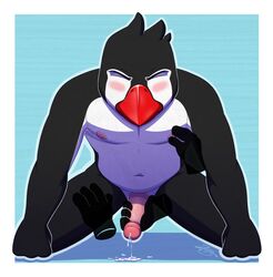 anthro avian bird closed_eyes disembodied_hand hand_on_thigh handjob male male_only nipple_pinch penguin penis zawmg