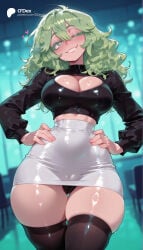 1girl 1girls absurd_res absurdres ai_generated ass ass_visible_through_thighs big_ass big_breasts black_panties black_shirt black_thighhighs blurred_background blurry blurry_background blush boku_no_hero_academia breasts cameltoe cartoon cartoony cleavage cleavage_cutout clothing_cutout cowboy_shot crop_top curly_hair depth_of_field drooling female female_focus green_eyes green_hair grin hagakure_tooru hagakure_tooru_(visible) hagakure_toru hair_between_eyes hands_on_own_hips head_tilt heart heart-shaped_pupils hi_res high-waist_skirt high_quality high_resolution highres indoors large_ass large_breasts long_hair long_sleeves looking_at_viewer messy_hair miniskirt my_hero_academia odexai one_eye_closed panties pantyshot parted_lips pencil_skirt shiny_clothes shiny_skin shirt skindentation skirt small_waist smile solo solo_focus standing straight symbol-shaped_pupils teeth thick_thighs thigh_gap thighhighs thighs thin_waist tooru_hagakure tooru_hagakure_(post-timeskip) tooru_hagakure_(visible) underwear white_skirt wide_hips