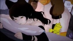 1girl1futa animated black_hair blake_belladonna blonde_hair cat_ears futa_on_female futa_with_female rwby stormstriker tagme video yang_xiao_long