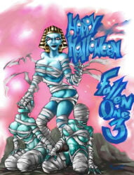 2009 3girls big_breasts blue_skin breasts female female_only monster_girl mummy mummy_girl nipples tagme_(artist) undead