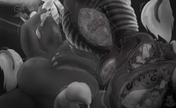 2025 abdominal_bulge akioleopard anal anal_vore anthro balls bear bodily_fluids comic dragon esophagus felid fully_inside fur genital_fluids genitals group guts head_first hi_res internal intestines male male/male male_pred male_prey mammal masturbation multiple_prey mythological_creature mythological_scalie mythology nolow nude oral_vore organs partially_inside pattycakes_(character) penis polar_bear precum scalie stomach swallowing trio ty_(tolikeevan) ursine vore willing_prey