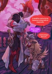 ankama anthro bdsm canid chained_collar clothed clothing collar dialogue dofus dominant dominant_male drawain english_text female female_on_humanoid genitals hi_res humanoid hyena imminent_fellatio imminent_oral iop karn kneeling kneeling_oral_position male male/female male_on_anthro mammal ouginak partially_clothed penis penis_poking_out petplay roleplay submissive submissive_female text