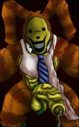 absurd_res acqua_lizard analog_horror anthro balls big_balls big_penis blood bodily_fluids dark_eyes dialogue english_text fur genital_fluids genitals hi_res horror_(theme) humanoid jumpscare lagomorph leporid lorenzo_waterman_(the_walten_files) male mammal mask monster monstrous_humanoid muscular muscular_anthro muscular_male orange_body orange_fur penis precum pumpkin_rabbit rabbit scary sex_toy smile smiling_at_viewer solo spirit teratophilia text the_return_of_the_pumpkin_rabbit the_walten_files vein veiny_penis yellow_body