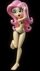 3d 3d_render ai_assisted barefoot bikini bikini_bottom bikini_top black_bikini equestria_girls feet fluttershy_(eg) fluttershy_(mlp) friendship_is_magic from_behind looking_at_viewer my_little_pony