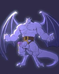 4:5 accessory arms_wide_open balls biceps big_balls big_penis biped black_background black_hair bodily_fluids body_hair bottomwear chest_hair clothing cock_ring cum disney dripping erection flexing gargoyle gargoyles genital_fluids genitals glans goliath_(gargoyles) hair hairy_balls hi_res humanoid humanoid_genitalia humanoid_penis jewelry loincloth long_hair looking_at_viewer male male_humanoid male_only membrane_(anatomy) membranous_wings muscular muscular_humanoid muscular_male nipples pecs penis penis_accessory penis_jewelry precum precum_drip pubic_hair purple_body rickleone simple_background solo solo_male vein veiny_penis white_background wings