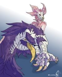 absurd_res ale_enchiladas anus bedroom_eyes blue_sclera bodily_fluids capcom claws erection feet foot_focus fur genital_fluids genitals hi_res leviathan_(mh) looking_back male mizutsune monster_hunter narrowed_eyes nude pawpads penis purple_body purple_fur red_eyes scales scalie seductive simple_background solo tail thick_thighs toe_claws tongue tongue_out white_body yellow_anus yellow_nose yellow_penis yellow_tongue