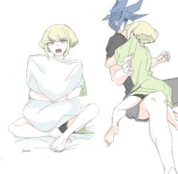 1femboy 2boys after_sex androgynous blonde_hair bob_cut cling femboy feminine_faced_male feminine_male galo_thymos gay lio_fotia needy on_lap oversized_clothes petite petite_body petite_male promare questionable short_hair short_male size_difference slim slim_male slim_waist thin_waist twink wholesome yaoi