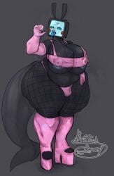 2d 2d_(artwork) 2d_artwork anthro ass big_ass big_breasts breasts brittish_sammy color colored green_skin grey_body heels huge_ass huge_breasts humanoid monster_girl nipples shark_tail thick_thighs tv_face tv_head