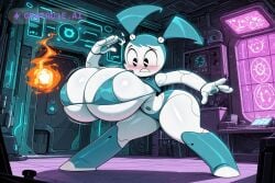 1girl action ai_assisted ai_generated aroused_expression bikini black_eyes blue_hair blush curvy embarrassed enormous_breasts enormous_hips enormous_thighs fireball full_body gigantic_breasts horny in_heat indoors jenny_wakeman magic massive_breasts moaning my_life_as_a_teenage_robot no_nose robot scenery steel_armor tiny_waist uncensored underboob voluptuous white_skin whore