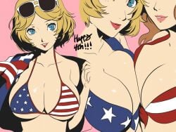 american_flag_bikini bikini blonde_hair breasts female hair