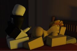 1boy 1girl 1girls 1male 3d ass asshole bed black_shirt boobs boy covering covering_breasts dick fucking genitals girl glasses gooning hard laying_down laying_on_bed laying_on_boobs laying_on_breasts masturbation preparation prepare_your_anus preparing roblox robloxian sex side_view waiting waiting_for_sex yellow_light