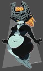 areola armor belly big_areola black_areola black_nipples blonde_hair breasts clothing curvy_figure digital_drawing_(artwork) digital_media_(artwork) feet female fused_shadow genitals grin hair headgear headwear helmet hi_res huge_areola humanoid imp looking_at_viewer love_handles midna moonrainum_(artist) multicolored_body navel nintendo nipples not_furry nude orange_eyes overweight overweight_female pointy_ears shortstack simple_background smile solo teeth the_legend_of_zelda thick_thighs toes twili twilight_princess two_tone_body voluptuous voluptuous_female vulva