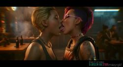 2girls ai_generated alena_xenakis animated cd_projekt_red cyberpunk_2077 cyberpunk_2077:_phantom_liberty edited girls_only google_gemini grok grok_imagine kissing mikey-rg97 music passionate_kiss short_hair sound tagme tongue_kiss video yuri