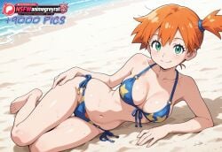 1girl absurd_resolution absurdres ai ai-created ai_art ai_generated anime_coloring bare_arms bare_legs bare_shoulders beach bikini bikini_bottom bikini_top blue_sky blush cloud detailed_background dynamic_angle dynamic_pose exhibitionism exibitionism exited explicit game_freak glossy glossy_body glossy_skin gorgeous green_eyes hair_tie hentai hi_res high_contrast high_quality high_resolution in_heat kasumi_(pokemon) ken_sugimori looking_at_viewer lying misty_(pokemon) navel nsfw ocean orange_bikini orange_hair outdoors palm_tree patreon perfect_anatomy pervert_female plump pokemon pokemon_(anime) ponytail presenting rating_explicit reclining rock sand sea sexy sexy_body sexy_female sexy_pose side_ponytail smile soft_shading solo source_anime spiky_hair sunlight swimsuit teasing teasing_viewer thighs towel voluptuous voluptuous_body voluptuous_female water