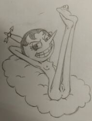1girls 2017 breasts cuphead_(game) drawing_on_paper female female_only graphite_(artwork) hi_res hilda_berg monochrome nipples pencil_(artwork) sketch studio_mdhr takeshi1000 traditional_media_(artwork)