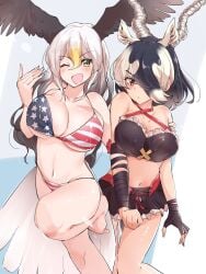 2girls american_flag_bikini bikini breasts female hair kemono_friends long_hair