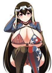 american_flag_bikini bikini breasts brown_hair female hair long_hair