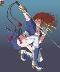 1girls big_breasts blue_dress breasts breasts_out brown_eyes brown_hair covered_nipples dead_or_alive dress exposed_breasts female japanese_clothes kasumi_(doa) kneeling large_breasts long_hair mugensaku obi panties pantyshot pantyshot_(kneeling) underwear white_panties white_underwear