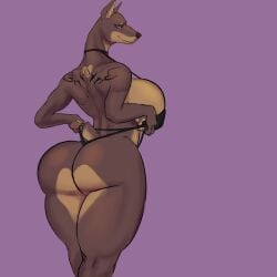1girls anthro anthro_only back_tattoo big_ass big_hips big_thighs bikini bikini_pull black_bikini black_swimsuit clothes_pull dobermann domestic_dog female_only furry furry_only heart huge_breasts iljajop looking_at_viewer multicolored_body multicolored_tail original pulling_bikini_string pulling_clothing pulling_swimsuit short_tail simple_background smile solo solo_female standing swimsuit swimsuit_pull thong_bikini thong_swimsuit three-quarter_portrait three-quarter_view