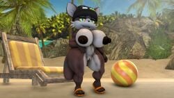 16:9 3_toes 3d_(artwork) anthro ball beach beach_ball beach_chair beanie bedroom_eyes big_breasts big_butt breasts butt bytes_(whooofly) claws clothing crossgender digital_media_(artwork) fan_character feet female footwear genitals hand_on_hip hat headgear headwear hi_res huge_breasts inflatable looking_at_viewer mammal mtf_crossgender narrowed_eyes procyonid raccoon sandals sea seductive sega shoes shortstack shortstack_female smile smiling_at_viewer solo sonic_the_hedgehog_(series) sonico4ever thick_thighs toe_claws toes vulva water wide_hips widescreen