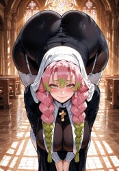 1girl ai_assisted ai_generated all_fours ass black_bodysuit blush braid breasts cleavage closed_mouth curvaceous curvy curvy_female curvy_figure day demon_slayer female gradient_hair green_eyes green_hair hanging_breasts haori japanese_clothes jewelry kanroji_mitsuri kimetsu_no_yaiba large_breasts lips long_hair long_sleeves looking_at_viewer miyuai mole mole_under_eye multicolored_hair pink_hair see-through smile solo thick thick_ass thick_butt thick_hips thick_legs thick_thighs thighs uniform voluptuous voluptuous_female wide_hips wide_thighs