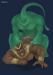 abs anal anthro ass blue_background canine cum etness furry league_of_legends male male_only mammal muscular nasus nude pecs riot_games simple_background yaoi zac