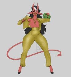 1girls breasts color demon demon_girl gold_teeth horns jewelry kilkan necklace original_character original_characters_only pasties red_skin rings suit tail