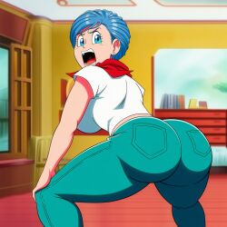 1girls ai_generated ass big_ass big_breasts big_butt blue-eyed_female blue-haired_female blue_eyes blue_hair bubble_ass bubble_butt bulma_briefs butt clothed clothed_female dat_ass dat_butt dragon_ball dragon_ball_super eyes_open hand_on_knee indoors inside jeans light-skinned light-skinned_female light_skin looking_back mouth_open novelai open_eyes open_mouth serious_face serious_look short_blue_hair short_hair sideboob tongue twerking white_shirt yelling