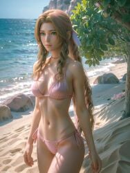 aerith_gainsborough ai_generated bikini brown_hair female final_fantasy final_fantasy_vii final_fantasy_vii_rebirth final_fantasy_vii_remake green_eyes hourglass_figure light-skinned_female