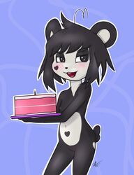 1girls 2016 anthro areola bear black_body black_hair blush borrowed_character breasts cake female flat_chested food fur furry hair heart_marking kenny kenny_(kenashcorp) looking_at_viewer mammal nipples nude open_mouth panda pussy smile solo solo_female two_tone_body uncensored white_body white_fur zekromlover