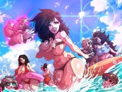 beach bikini blair_(okioppai) blithe_(okioppai) goth goth_girl multiple_girls ocean okioppai pandora_(okioppai) swimming