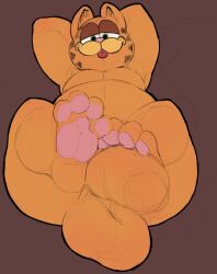 2023 anthro balls big_balls big_penis black_body black_fur brown_background digital_media_(artwork) domestic_cat feet feet_on_penis felid feline felis foot_fetish foot_on_own_penis foot_on_penis foot_play fur garfield_(series) garfield_the_cat genitals green_eyes hands_behind_head huge_cock looking_at_viewer male male_foot_fetish male_only mammal multicolored_body multicolored_fur obese obese_anthro obese_male orange_body orange_ears orange_fur overweight overweight_anthro overweight_male pawpads paws,_inc. penis pink_nose pink_pawpads simple_background smile solo sushiamazing tongue tongue_out two_tone_body two_tone_fur