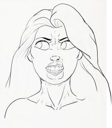 angry angry_face black_and_white disney disney_princess gums_showing rapunzel showing_teeth sketch tagme tangled