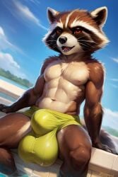 ai_generated big_balls big_bulge furry genitals male_only pool rocket_raccoon