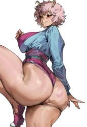 1girls ai_generated bottom_heavy bunanza_ curvaceous curvy_figure detailed hourglass_figure mina_ashido my_hero_academia posing presenting_hindquarters solo standing tagme thick_thighs