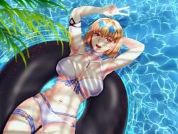 alternate_breast_size arcueid_brunestud big_breasts bikini blonde_hair breasts curvy hips huge_boobs huge_breasts inflatable l0annes large_boobs large_breasts looking_at_viewer meaty navel plump pool red_eyes smile sunglasses swimsuit thick top_heavy tsukihime tummy vampire vampire_girl water