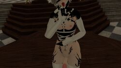 blindfold chest_harness devil_horns elf femboy penis tongue tongue_out vrchat vrchat_avatar vrchat_media vrchat_model