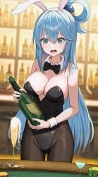 1girls aqua_(konosuba) bare_arms bare_shoulders big_breasts black_leotard black_pantyhose blue_eyes blue_hair blush breasts bunny_ears bunnysuit cleavage detached_collar female female_only goddess groin icetea774 kono_subarashii_sekai_ni_shukufuku_wo! leotard long_hair open_mouth pantyhose ponytail solo sweatdrop tears thighs wrist_cuffs