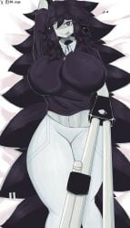 beast big_breasts black_hair fundamental_paper_education heart heart_eyes miss_circle_(fundamental_paper_education) monochrome thick_thighs thighs